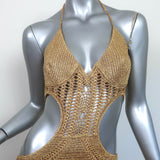 Lisa Maree Always Devotion Crochet Midi Dress Gold Metallic Size Extra Small NEW