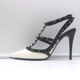 Valentino Rockstud Bicolor Cage Pumps White & Black Patent Leather Size 38.5 NEW