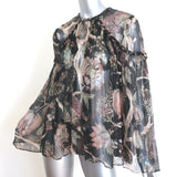 Zimmermann Lavish Braid Top Black Floral Print Chiffon Size 1 Bell Sleeve Blouse