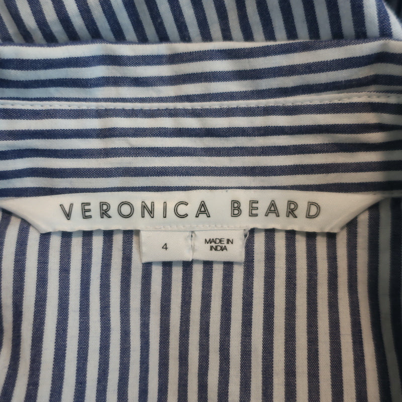Veronica Beard Eunice Floral-Embroidered Dress Blue/White Striped Cotton Size 4