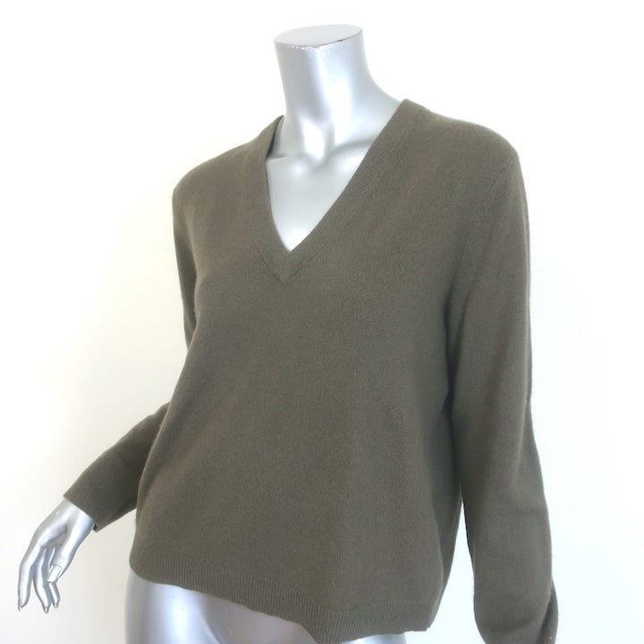 Jenni Kayne Flynn Cashmere V-Neck Sweater Olive Brown Size Small