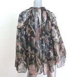 Zimmermann Lavish Braid Top Black Floral Print Chiffon Size 1 Bell Sleeve Blouse