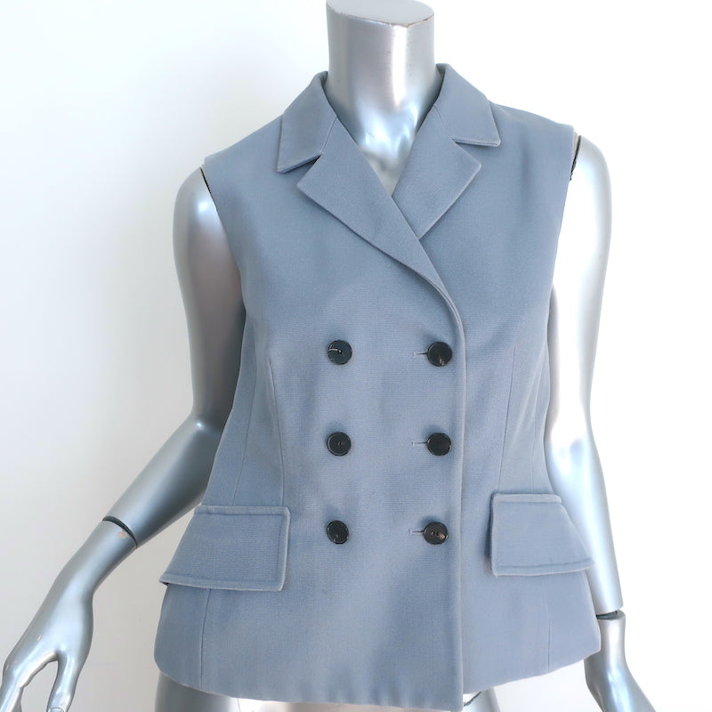 Christian Dior Double Breasted Vest Blue Tasar Silk Size 38