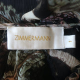 Zimmermann Lavish Braid Top Black Floral Print Chiffon Size 1 Bell Sleeve Blouse
