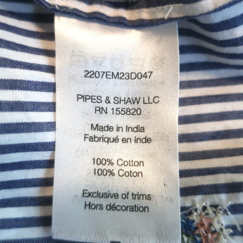Veronica Beard Eunice Floral-Embroidered Dress Blue/White Striped Cotton Size 4