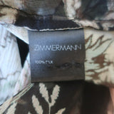 Zimmermann Lavish Braid Top Black Floral Print Chiffon Size 1 Bell Sleeve Blouse