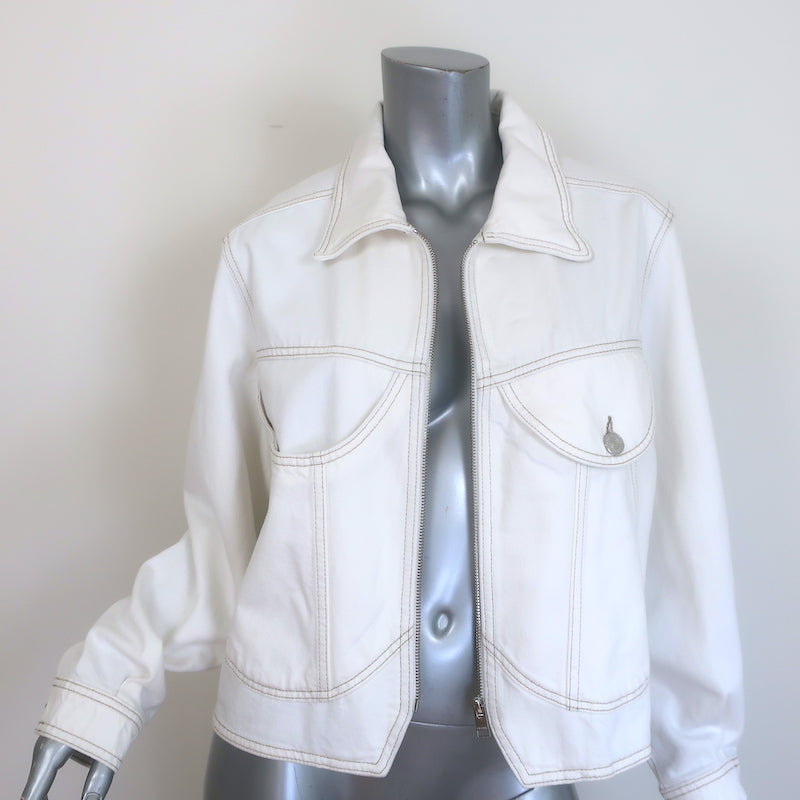 FRAME Denim Heart Jacket White Cotton Size Medium NEW
