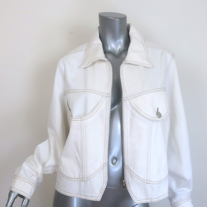 FRAME Denim Heart Jacket White Cotton Size Medium NEW