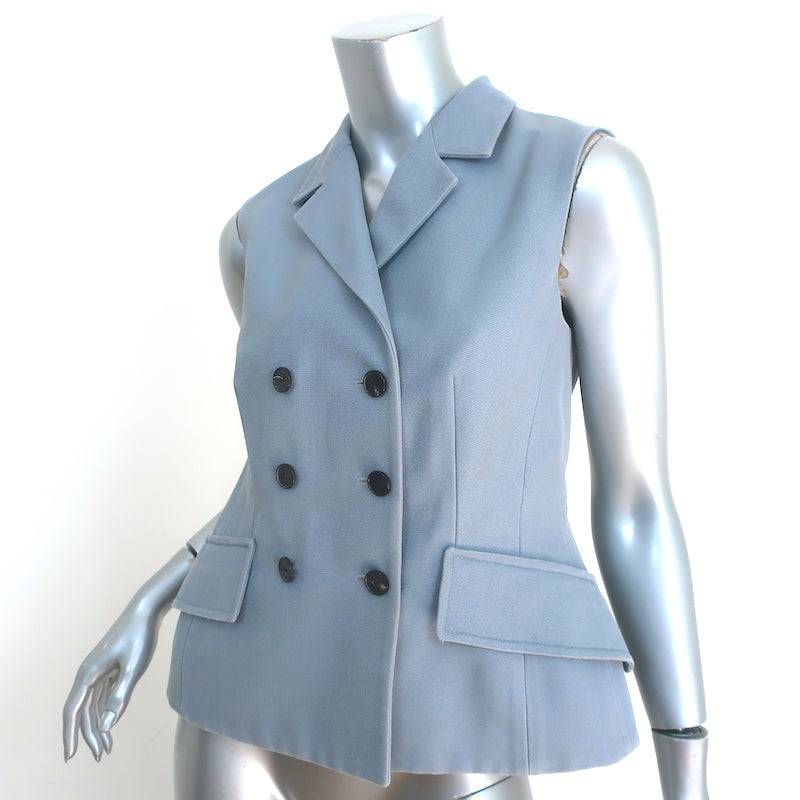 Christian Dior Double Breasted Vest Blue Tasar Silk Size 38