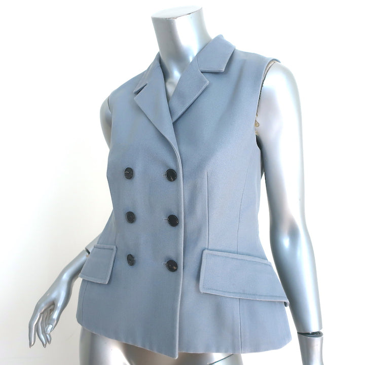 Christian Dior Double Breasted Vest Blue Tasar Silk Size 38