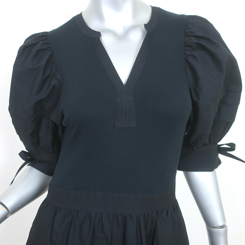 Ulla Johnson Cintia Puff Sleeve Midi Dress Black Cotton Size Small
