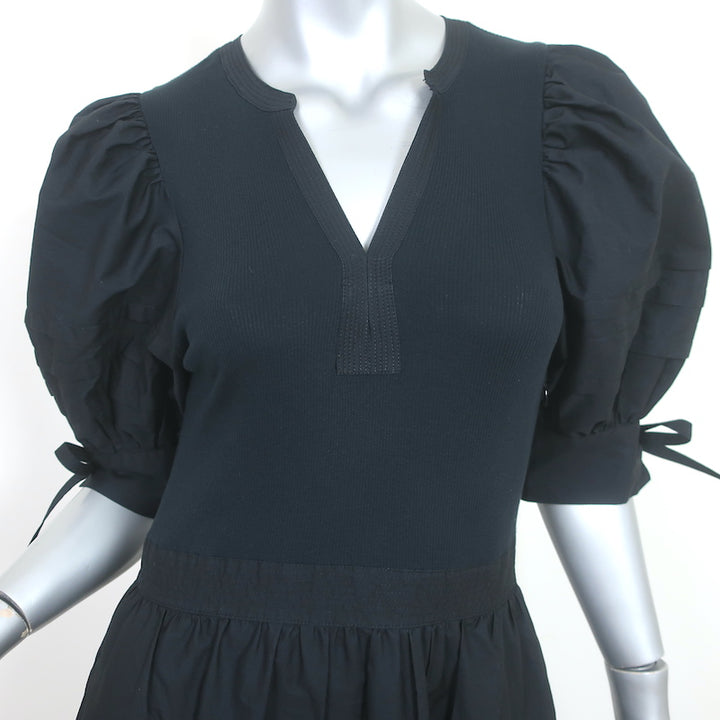 Ulla Johnson Cintia Puff Sleeve Midi Dress Black Cotton Size Small