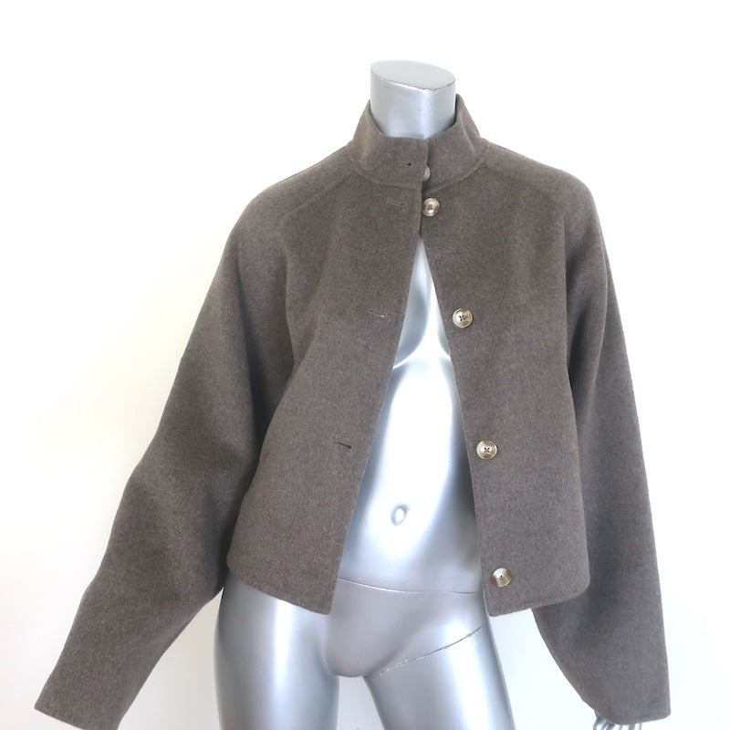 Loulou de Saison Nyma Wide-Sleeve Crop Jacket Taupe Wool-Cashmere Felt Size 34