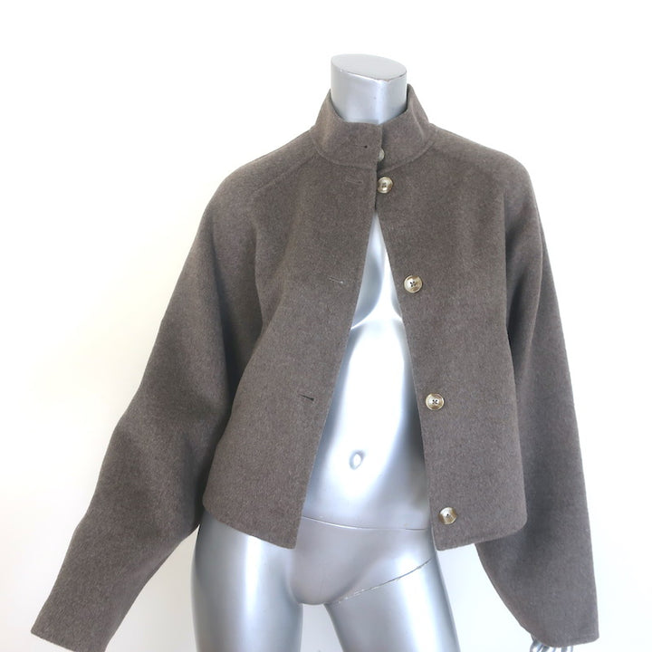 Loulou de Saison Nyma Wide-Sleeve Crop Jacket Taupe Wool-Cashmere Felt Size 34