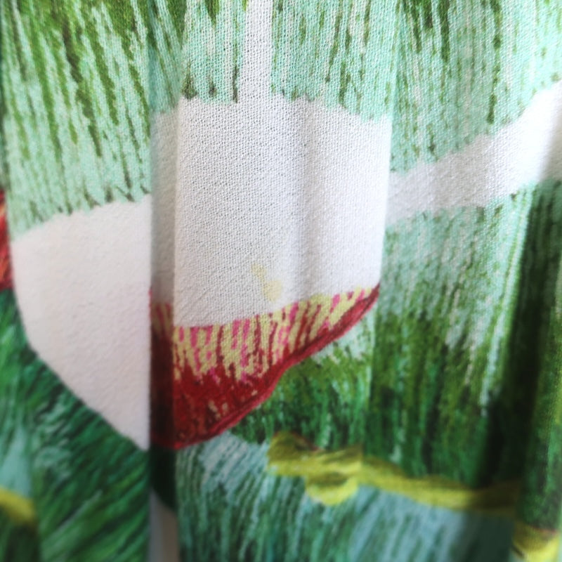 FARM Rio Forest Palm Long Sleeve Maxi Dress Green/Cream Size Small