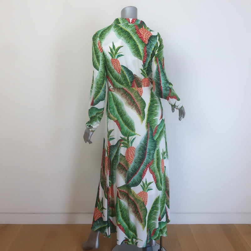 FARM Rio Forest Palm Long Sleeve Maxi Dress Green/Cream Size Small