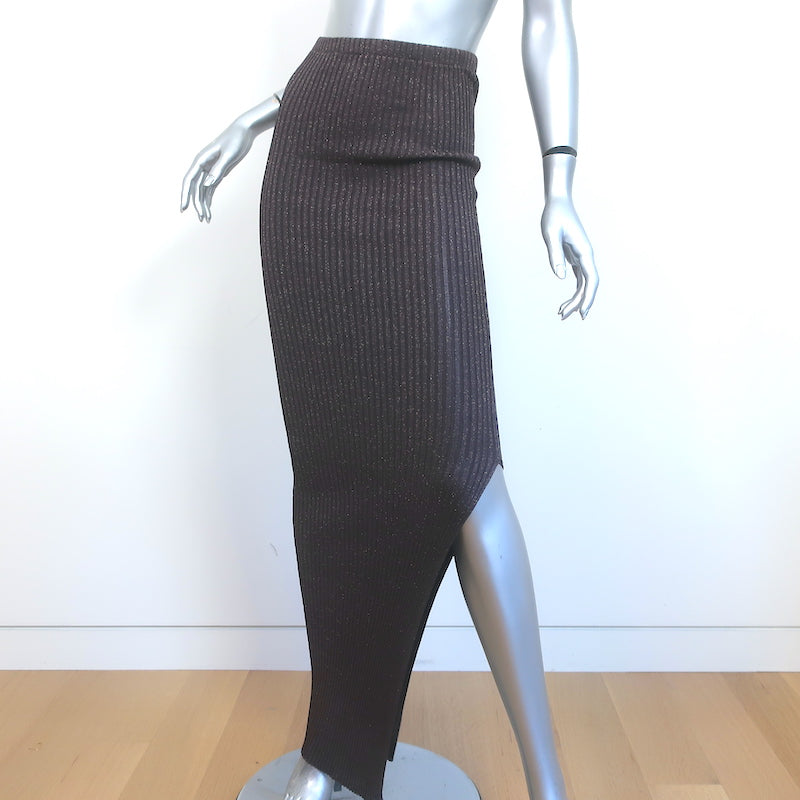 Aya Muse Pisa Maxi Skirt Dark Brown Metallic Ribbed Knit Size Medium