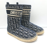Christian Dior Granville Shearling Espadrille Boots Navy Velvet Oblique Size 39