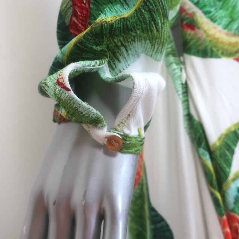 FARM Rio Forest Palm Long Sleeve Maxi Dress Green/Cream Size Small