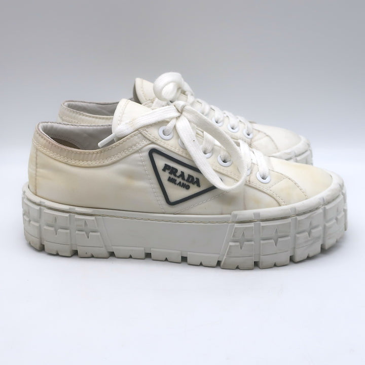 Prada Re-Nylon Double Wheel Platform Low-Top Sneakers White Size 39