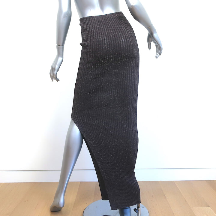 Aya Muse Pisa Maxi Skirt Dark Brown Metallic Ribbed Knit Size Medium