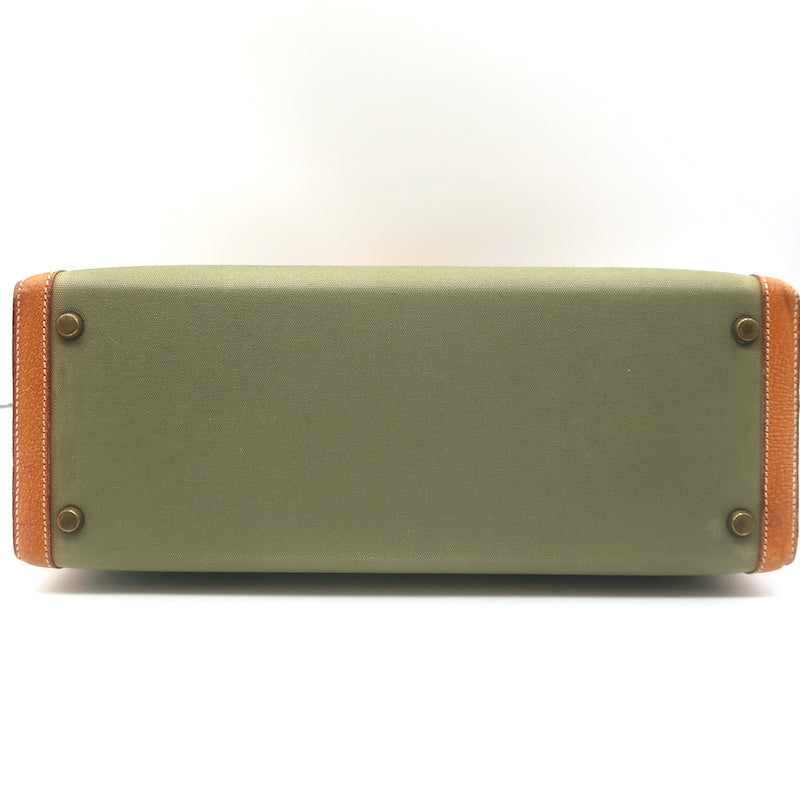 Vintage Hermes Kelly Retourne 32 Bag Olive Canvas &amp; Gold Peau Porc Leather Trim