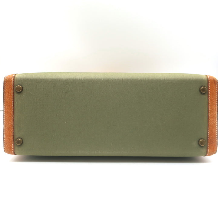 Vintage Hermes Kelly Retourne 32 Bag Olive Canvas &amp; Gold Peau Porc Leather Trim