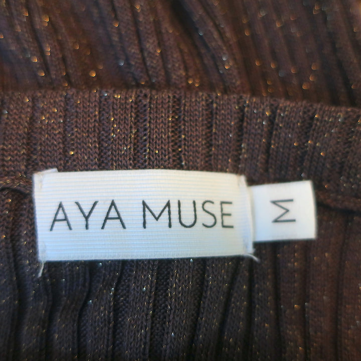 Aya Muse Pisa Maxi Skirt Dark Brown Metallic Ribbed Knit Size Medium
