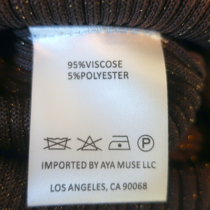 Aya Muse Pisa Maxi Skirt Dark Brown Metallic Ribbed Knit Size Medium