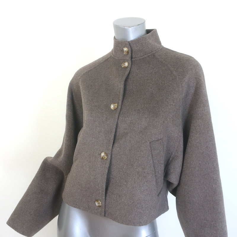 Loulou de Saison Nyma Wide-Sleeve Crop Jacket Taupe Wool-Cashmere Felt Size 34