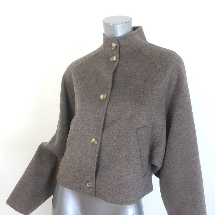 Loulou de Saison Nyma Wide-Sleeve Crop Jacket Taupe Wool-Cashmere Felt Size 34