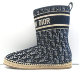 Christian Dior Granville Shearling Espadrille Boots Navy Velvet Oblique Size 39
