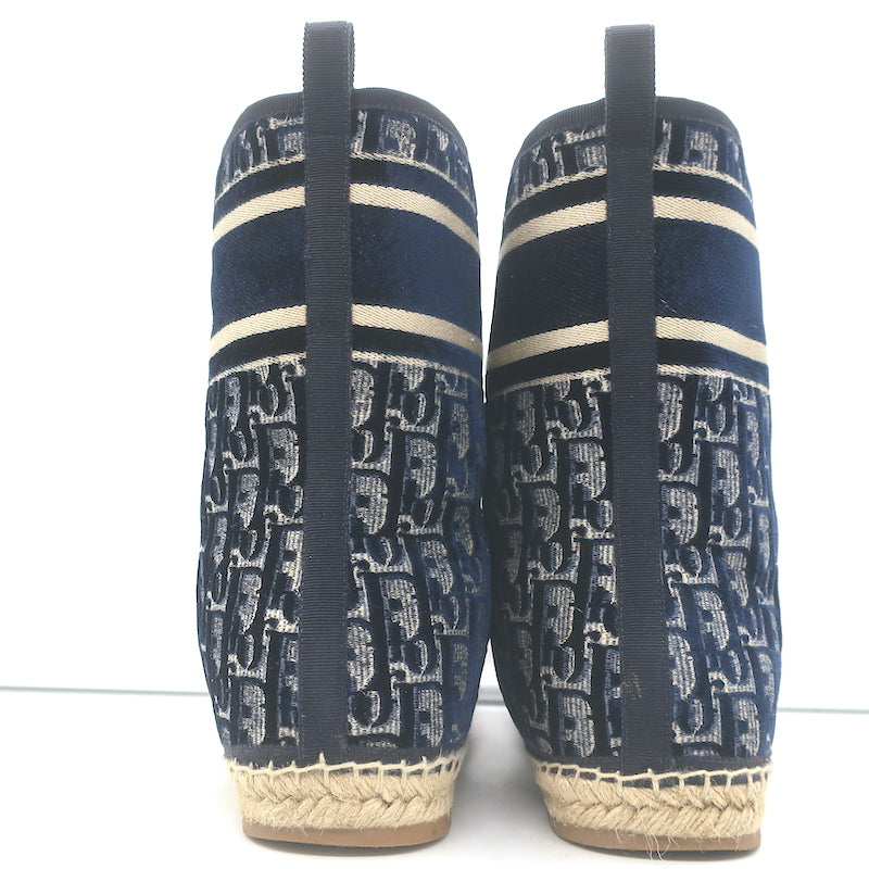 Christian Dior Granville Shearling Espadrille Boots Navy Velvet Oblique Size 39