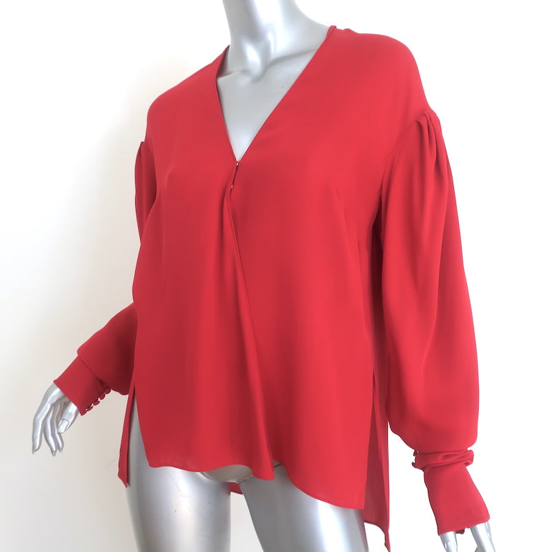 Magda Butrym Camas Wrap Blouse Red Silk Size US 6 Draped Sleeve Top
