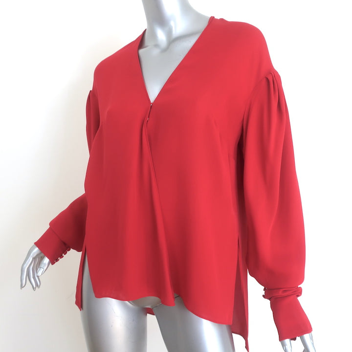 Magda Butrym Camas Wrap Blouse Red Silk Size US 6 Draped Sleeve Top