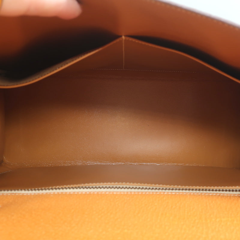 Vintage Hermes Kelly Retourne 32 Bag Olive Canvas &amp; Gold Peau Porc Leather Trim
