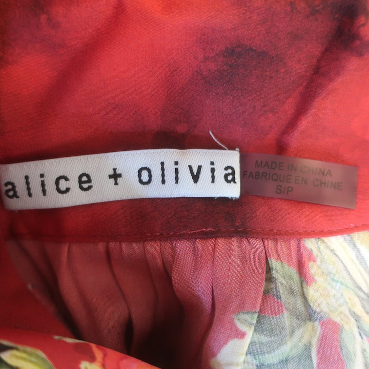 Alice + Olivia Brentley Tie Neck Puff Sleeve Top Floral Print Satin Size Small