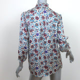 Gerard Darel Blouse Cream/Multi Floral Print Satin Size 38 Ruffled Neck Top
