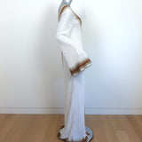 CHIO Long Sleeve Crochet Maxi Dress White with Metallic Stripes Size Small