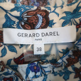 Gerard Darel Blouse Cream/Multi Floral Print Satin Size 38 Ruffled Neck Top
