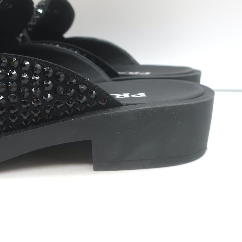Prada Crystal Loafer Mules Black Satin Size 37