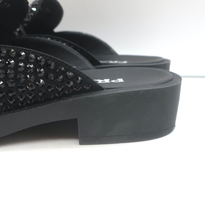 Prada Crystal Loafer Mules Black Satin Size 37