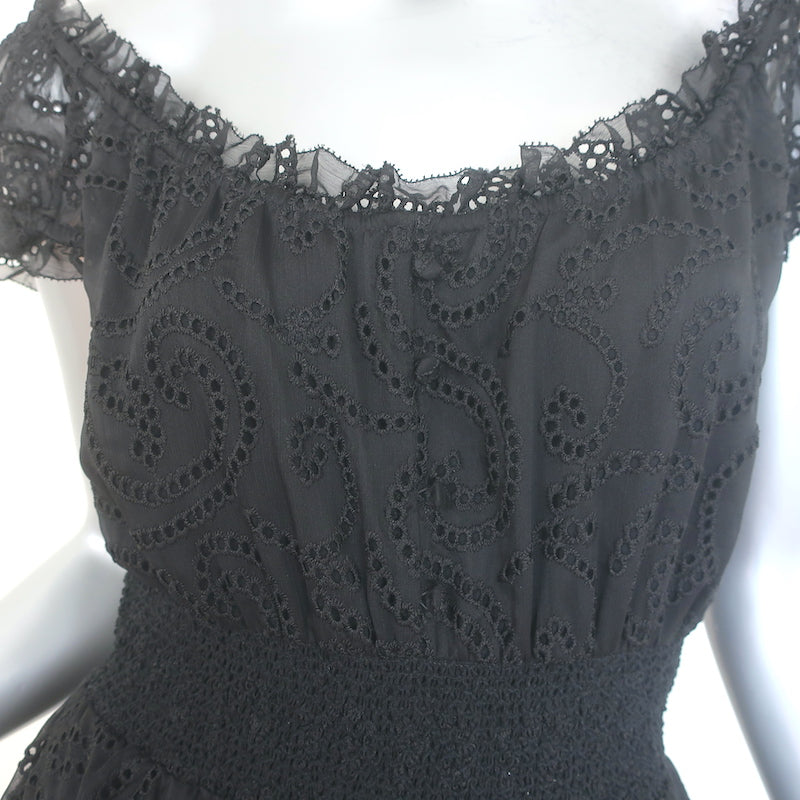 Alice + Olivia Gracie Ruffled Eyelet-Embroidered Romper Black Size 4 NEW