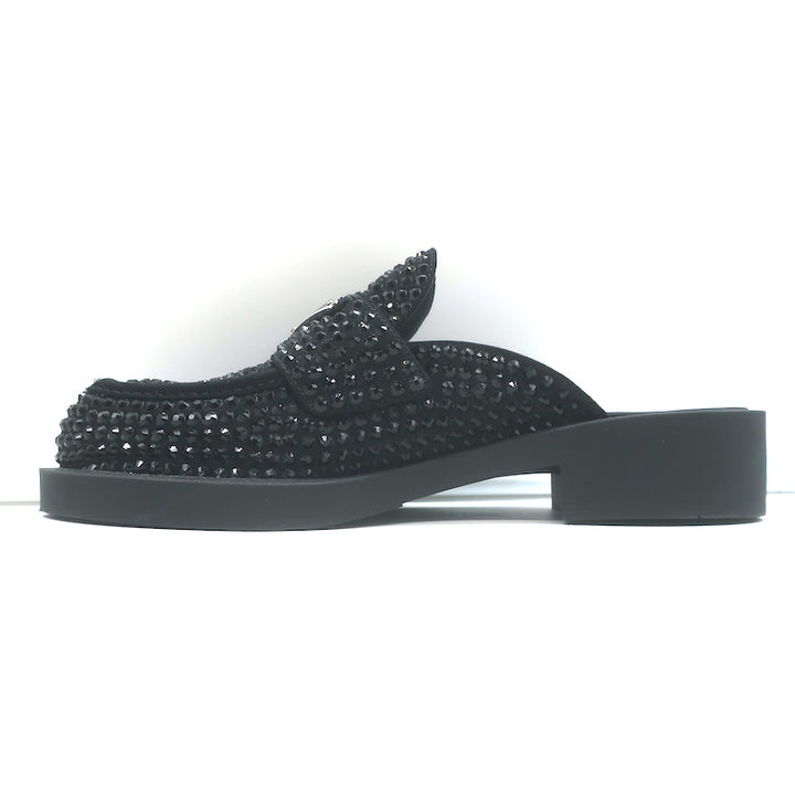 Prada Crystal Loafer Mules Black Satin Size 37