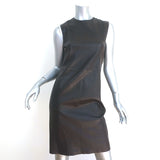 Prada Leather Sheath Dress with Removable Fur Collar Dark Brown Size 44
