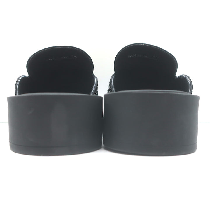 Prada Crystal Loafer Mules Black Satin Size 37