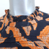 Ulla Johnson Eva Ruffle Top Navy/Orange Printed Cotton Size 8 Sleeveless Blouse