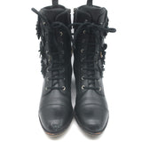 Valentino Floral Applique Combat Boots Black Leather Size 39.5