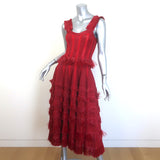 Alaia Raffia-Fringe Tiered Midi Dress Red Size 40