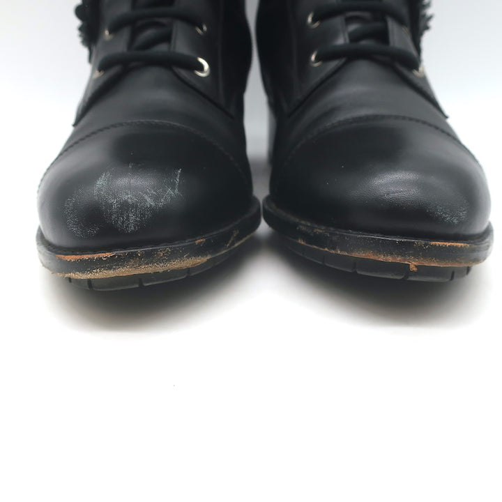 Valentino Floral Applique Combat Boots Black Leather Size 39.5